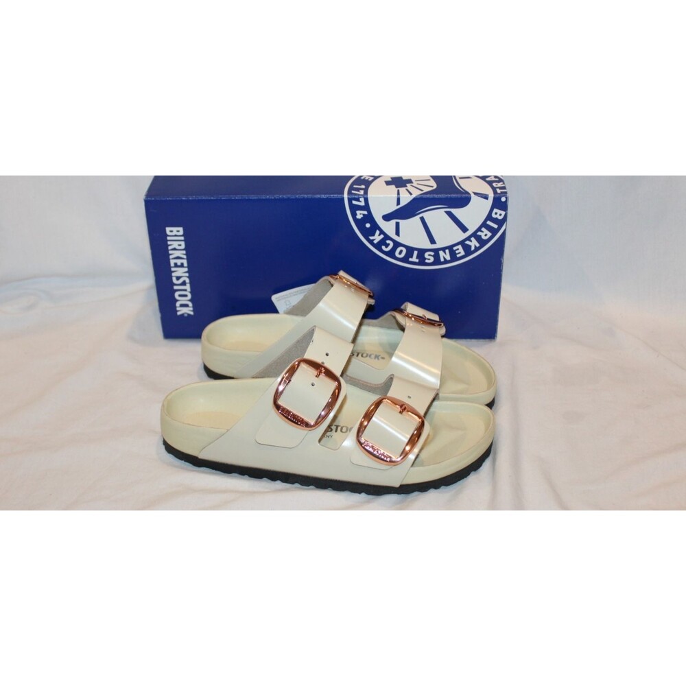 Birkenstock Arizona Big Buckle HIGH SHINE Leather Narrow Fit Sandals EU 38 ECRU